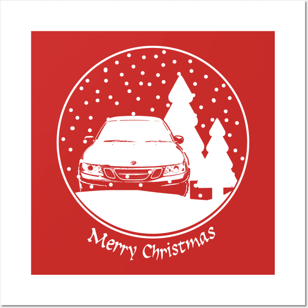 Saab 9-3 classic car Christmas snow globe Wall Art by soitwouldseem